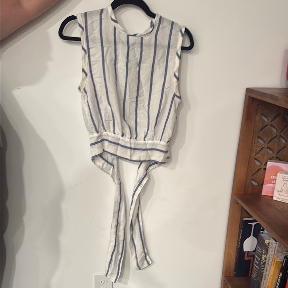 Striped Sleeveless Blouse, Crop, Tie back